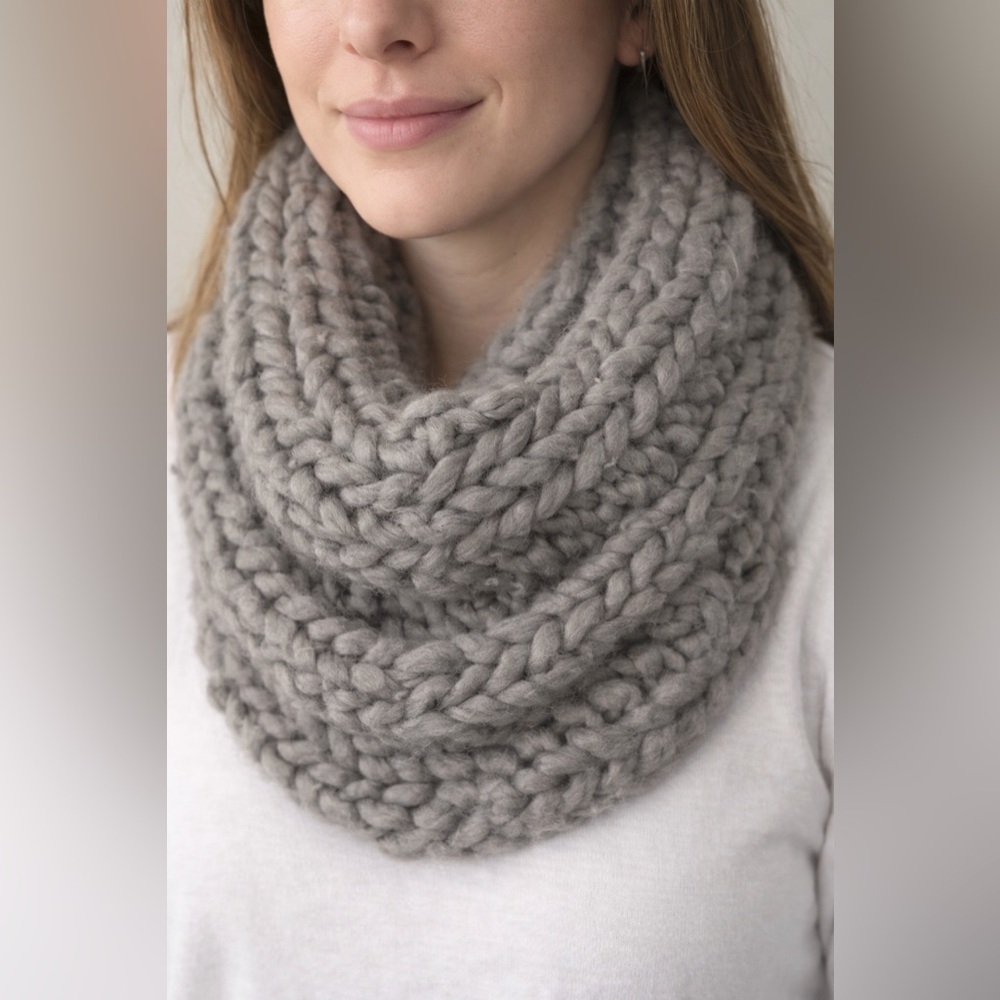 Chunky Gray Knit Infinity Scarf